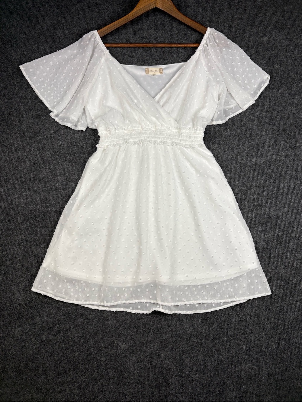 Altar'd State White Swiss Dot Wrap-Style Mini Dress